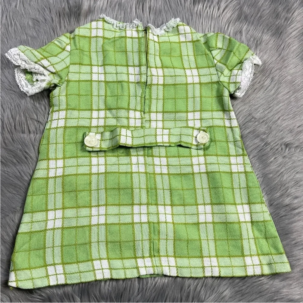 Vintage 60s Handmade Green Plaid Woven Mod Toddler Dress
